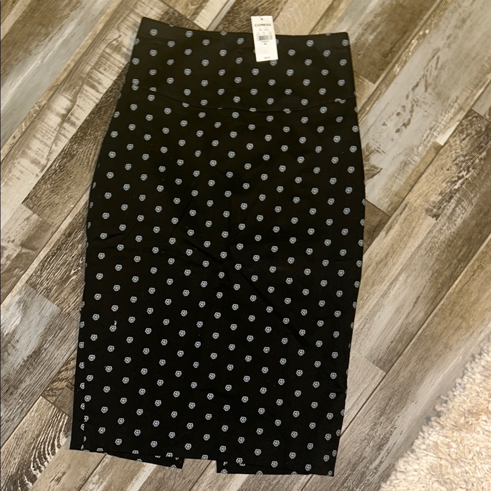 Express Black and White Polka Dot Midi Skirt